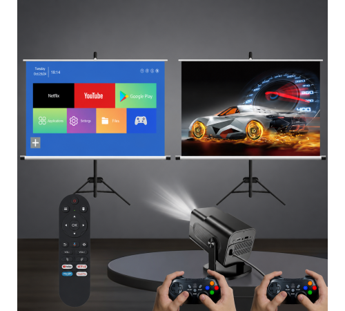 Професійний смарт-проектор 36000 ігор / Домашній кінотеатр HCS350 pro AND HA-196 / Смарт-проектор + Wi-Fi 5G, Bluetooth, HDMI, Android 12+ 2 геймпади