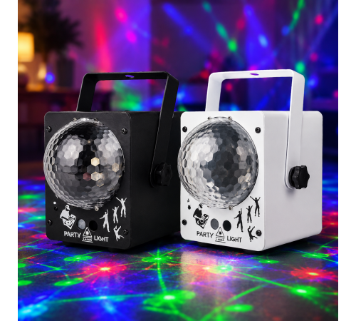 RGB проектор с музыкальной установкой, диско шаром и светомузыкой / Диско-проектор лазерный белый и черный / LED+Laser Bluetooth RGB 360° с пультом