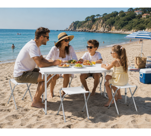 Белый Раскладной стол для пикника в чемодане Folding Table "120* 60* 70 см" + 4 стула