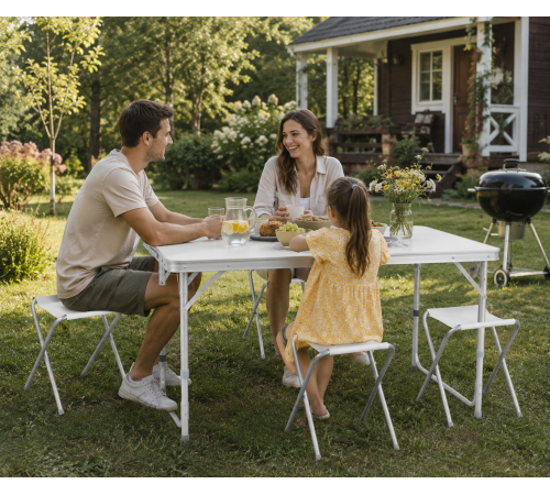 Белый Раскладной стол для пикника в чемодане Folding Table "120* 60* 70 см" + 4 стула