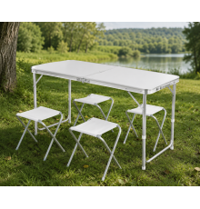Белый Раскладной стол для пикника в чемодане Folding Table "120* 60* 70 см" + 4 стула