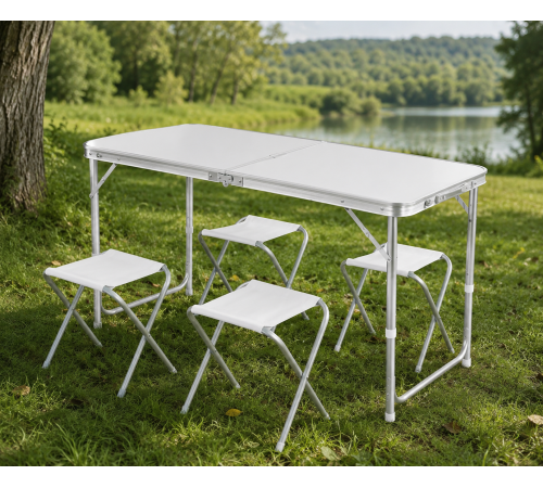 Белый Раскладной стол для пикника в чемодане Folding Table "120* 60* 70 см" + 4 стула