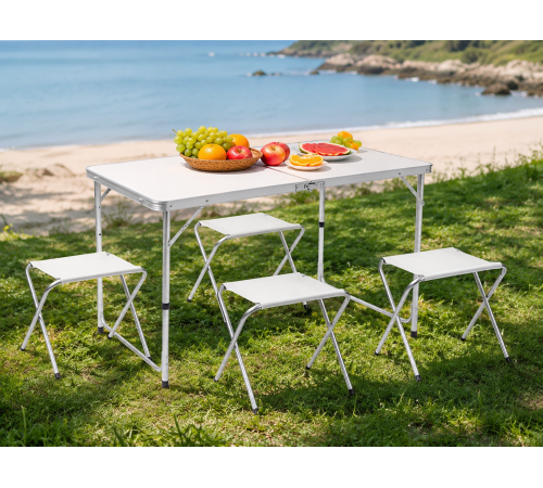 Белый Раскладной стол для пикника в чемодане Folding Table "120* 60* 70 см" + 4 стула