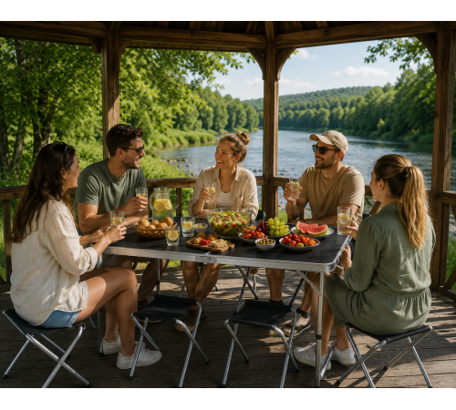 Черный Раскладной стол для пикника в чемодане Folding Table "120* 60* 70 см" + 4 стула