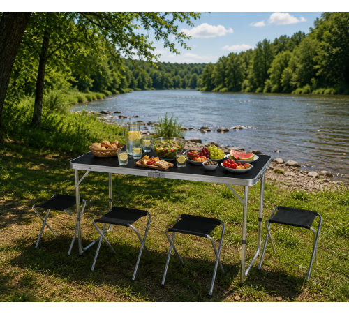 Черный Раскладной стол для пикника в чемодане Folding Table "120* 60* 70 см" + 4 стула