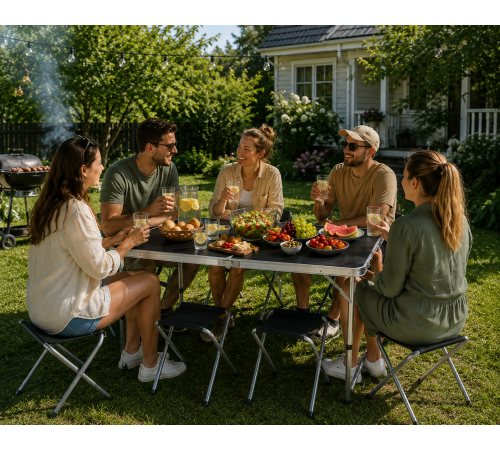 Черный Раскладной стол для пикника в чемодане Folding Table "120* 60* 70 см" + 4 стула