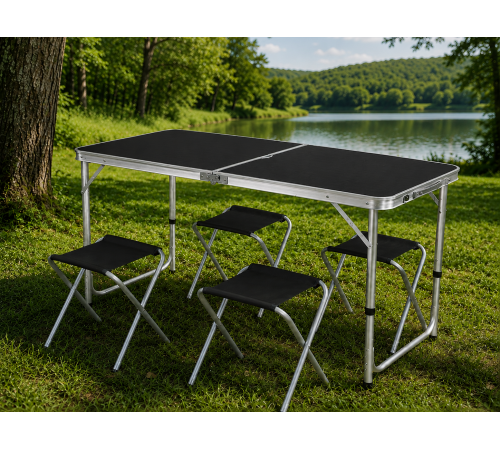 Черный Раскладной стол для пикника в чемодане Folding Table "120* 60* 70 см" + 4 стула