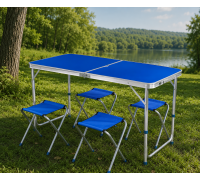 Синий Раскладной стол для пикника в чемодане Folding Table "120* 60* 70 см" + 4 стула