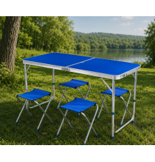Синий Раскладной стол для пикника в чемодане Folding Table "120* 60* 70 см" + 4 стула