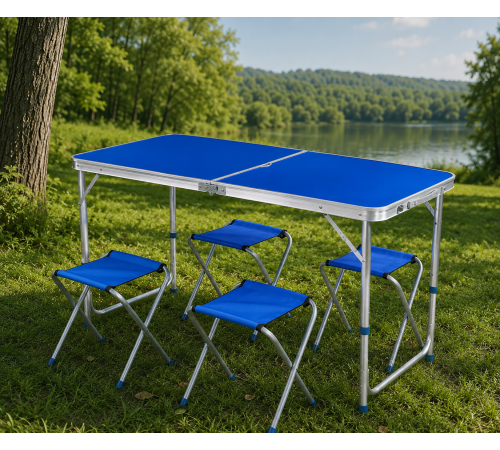 Синий Раскладной стол для пикника в чемодане Folding Table "120* 60* 70 см" + 4 стула