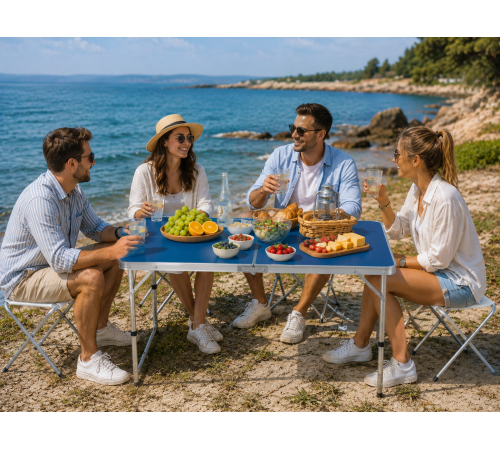Синий Раскладной стол для пикника в чемодане Folding Table "120* 60* 70 см" + 4 стула