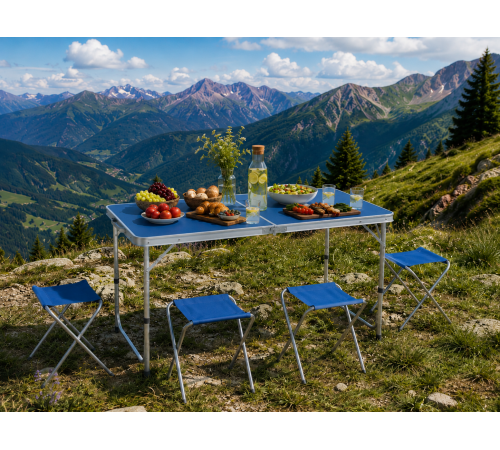 Синий Раскладной стол для пикника в чемодане Folding Table "120* 60* 70 см" + 4 стула