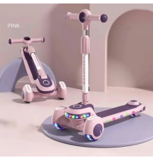 Триколісний самокат Viper YJF-2026 Active Kids (підсвічування, складна конструкція, ручка, що регулюється) Рожевий