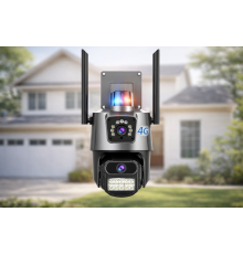 Уличная охранная поворотная 4G камера Dual Lens Zoom 8MP сирена, зум