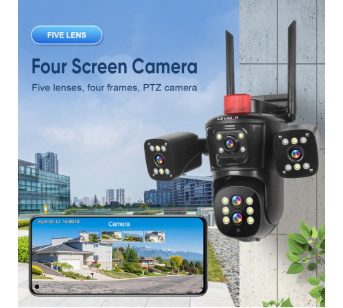Видеокамера 4G IP66 4G 12mp (JE-190-2) 4 экранные 360-градусные камеры IP-камера четыре объектива