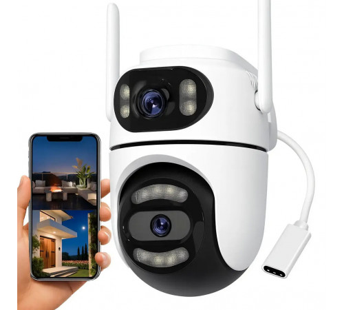 Вулична поворотна камера відеоспостереження WiFi Dual lens Q2 на 2 об'єктиви, 8Mp Type-C