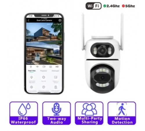 Вулична поворотна камера відеоспостереження WiFi Dual lens Q2 на 2 об'єктиви, 8Mp Type-C
