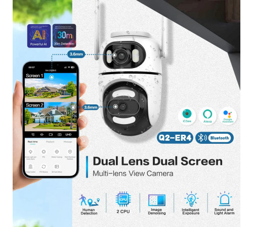 Вулична поворотна камера відеоспостереження WiFi Dual lens Q2 на 2 об'єктиви, 8Mp Type-C