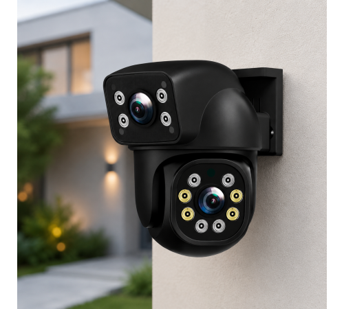 Двойная уличная Wi-Fi камера видеонаблюдения 2+2 Мп E390 + Led подсветка IP66 (Eyes390)