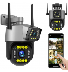 Поворотная WiFi камера Qettopo V380 / Уличная IP камера видеонаблюдения 8Мп, 2 объектива