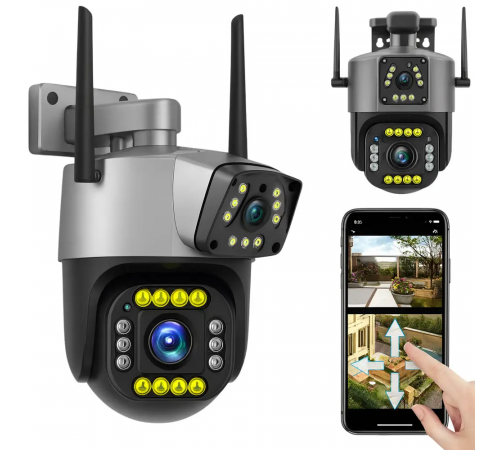 Поворотная WiFi камера Qettopo V380 / Уличная IP камера видеонаблюдения 8Мп, 2 объектива