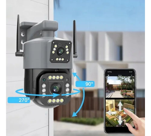 Поворотная WiFi камера Qettopo V380 / Уличная IP камера видеонаблюдения 8Мп, 2 объектива