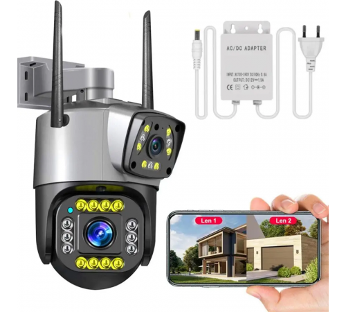 Поворотная WiFi камера Qettopo V380 / Уличная IP камера видеонаблюдения 8Мп, 2 объектива