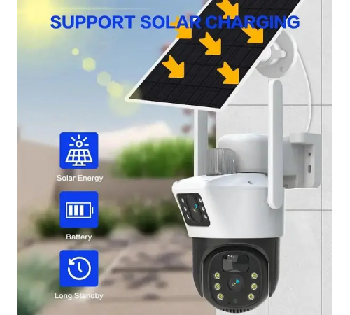 Уличная камера видеонаблюдения с двумя линзами 4G, V36-4G SOLAR / Вайфай камера от солнечной панели
