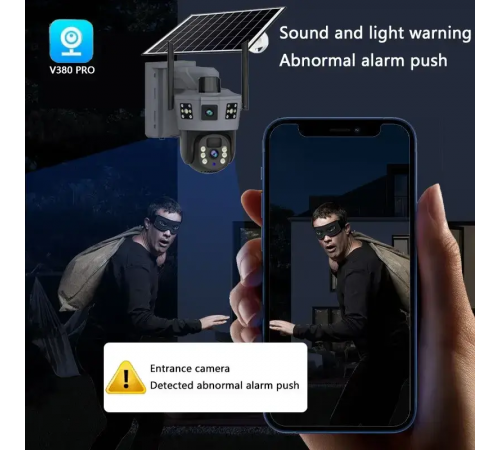 Уличная WiFi камера видеонаблюдения с солнечной панелью и двумя объективами TP18 Камера видеонаблюдения 6Мп