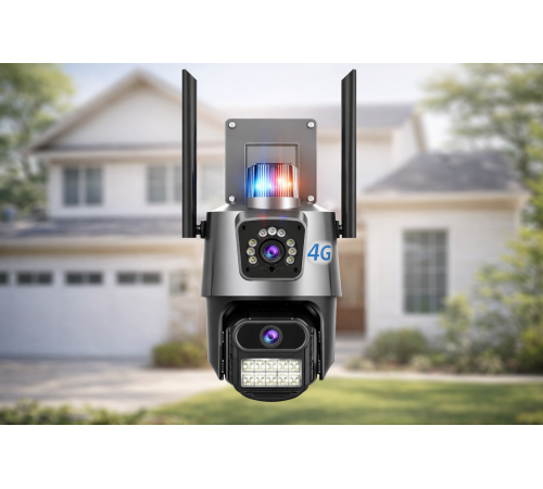 Уличная охранная поворотная 4G камера Dual Lens Zoom 8MP сирена, зум