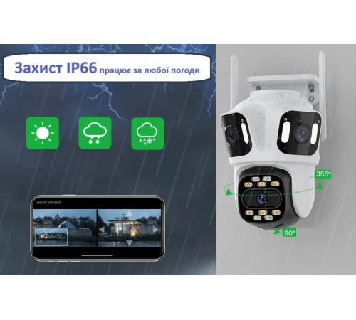 Уличная WiFi IP камера 9Мп 3 объектива / Камера видеонаблюдения с влагозащитой
