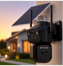 Уличная камера с двумя объективами и солнечной панелью 360° 1080P WiFi (сигнализация, прожектор, датчик движения, ночное видение и двухстороннее аудио)