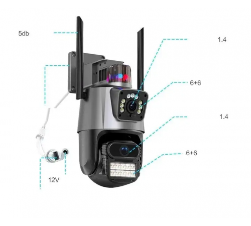 Уличная охранная поворотная WIFI камера Dual Lens Zoom 8MP сирена, зум, удаленным доступом онлайн
