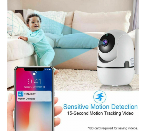 Поворотная IP камера QC011 беспроводная WiFi для видеонаблюдения со звуком и ночным видением