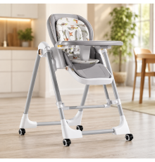 Стульчик для кормления BabyChair с регулируемой спинкой и столиком, шезлонг, колеса, складной X-715 / Стульчик-шезлонг для кормления / Детское кресло с регулируемой спинкой и столиком