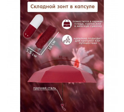 Компактный зонтик в капсуле-футляре Красный, маленький зонт в капсуле. Цвет: красный GI-19