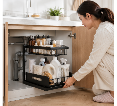 Кухонный стеллаж-сушилка для посуды моющего Storage rack AND-103-30-10pcs / Органайзер для кухонных принадлежностей / Двухуровневый органайзер для хранения
