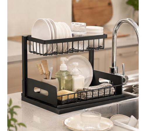 Кухонный стеллаж-сушилка для посуды моющего Storage rack AND-103-30-10pcs / Органайзер для кухонных принадлежностей / Двухуровневый органайзер для хранения