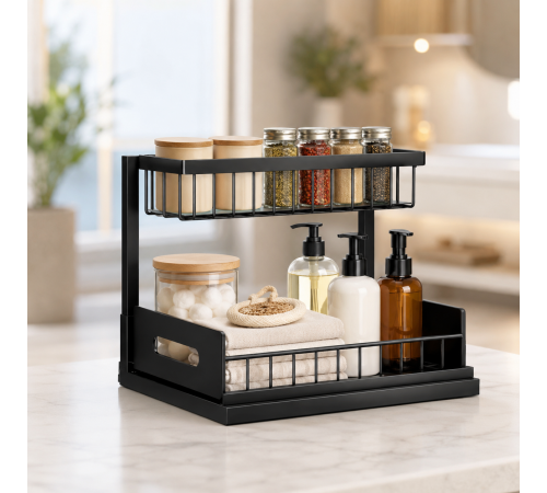 Кухонный стеллаж-сушилка для посуды моющего Storage rack AND-103-30-10pcs / Органайзер для кухонных принадлежностей / Двухуровневый органайзер для хранения