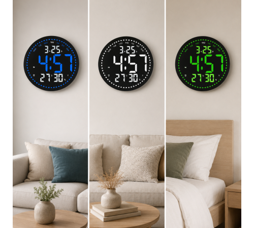 Годинник Blue/White/Green 2828 + Пульт / Годинник на стіну від 220В / LED годинник