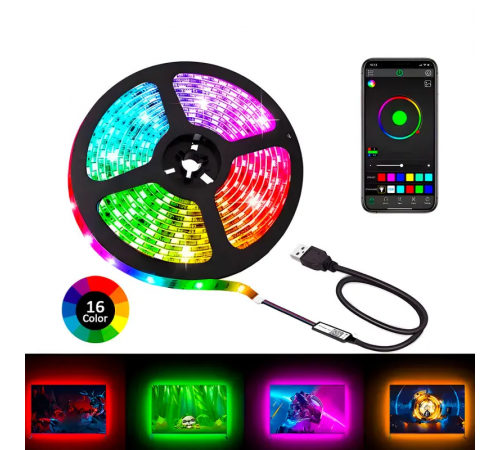 Светодиодная лента LED RGB USB APP SF-20, самоклеящаяся, 5 м, с пультом ДУ, на 300 диодов