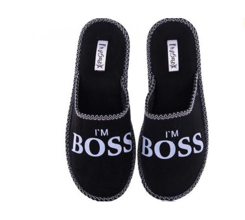 Тапочки закрытые черные PaGo "I`m Boss" подросток босс 41