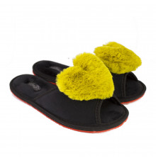 Тапочки велюр женские полномерки открытые с сердечком "Горчичное сердце" 37