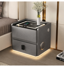 Тумба YJXF01 из экокожи с LED подстветкой, USB, датчик движения, беспроводная зарядка, Bluetooth-аудио Серая 50х40х47см