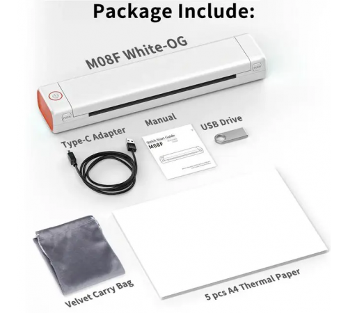 Портативный термопринтер на бумаге формата A4 Bluetooth-совместимый Portable Thermal Printer Белый