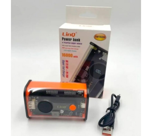 Павер банк, Power Bank 16 000 mAh с индикатором заряда и быстрой зарядкой 22.5W, LinQ