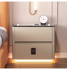Тумба QYJXF02 из экокожи с LED подстветкой, USB, датчик движения, беспроводная зарядка, Bluetooth-аудио Белая
