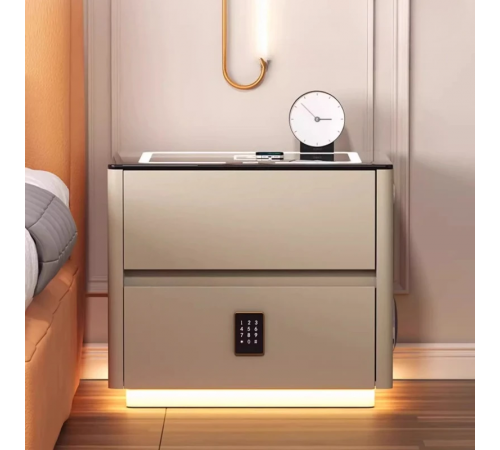 Тумба QYJXF02 из экокожи с LED подстветкой, USB, датчик движения, беспроводная зарядка, Bluetooth-аудио Белая