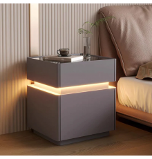 Тумба из экокожи XXF02 с LED подстветкой, сейфом, беспроводная зарядка, Bluetooth-аудио Серая 40х40х51