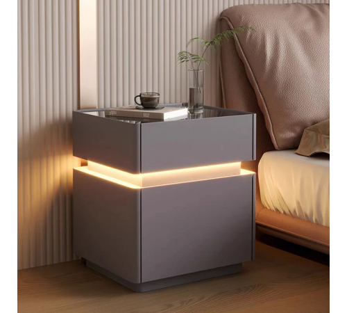 Тумба из экокожи XXF02 с LED подстветкой, сейфом, беспроводная зарядка, Bluetooth-аудио Серая 40х40х51